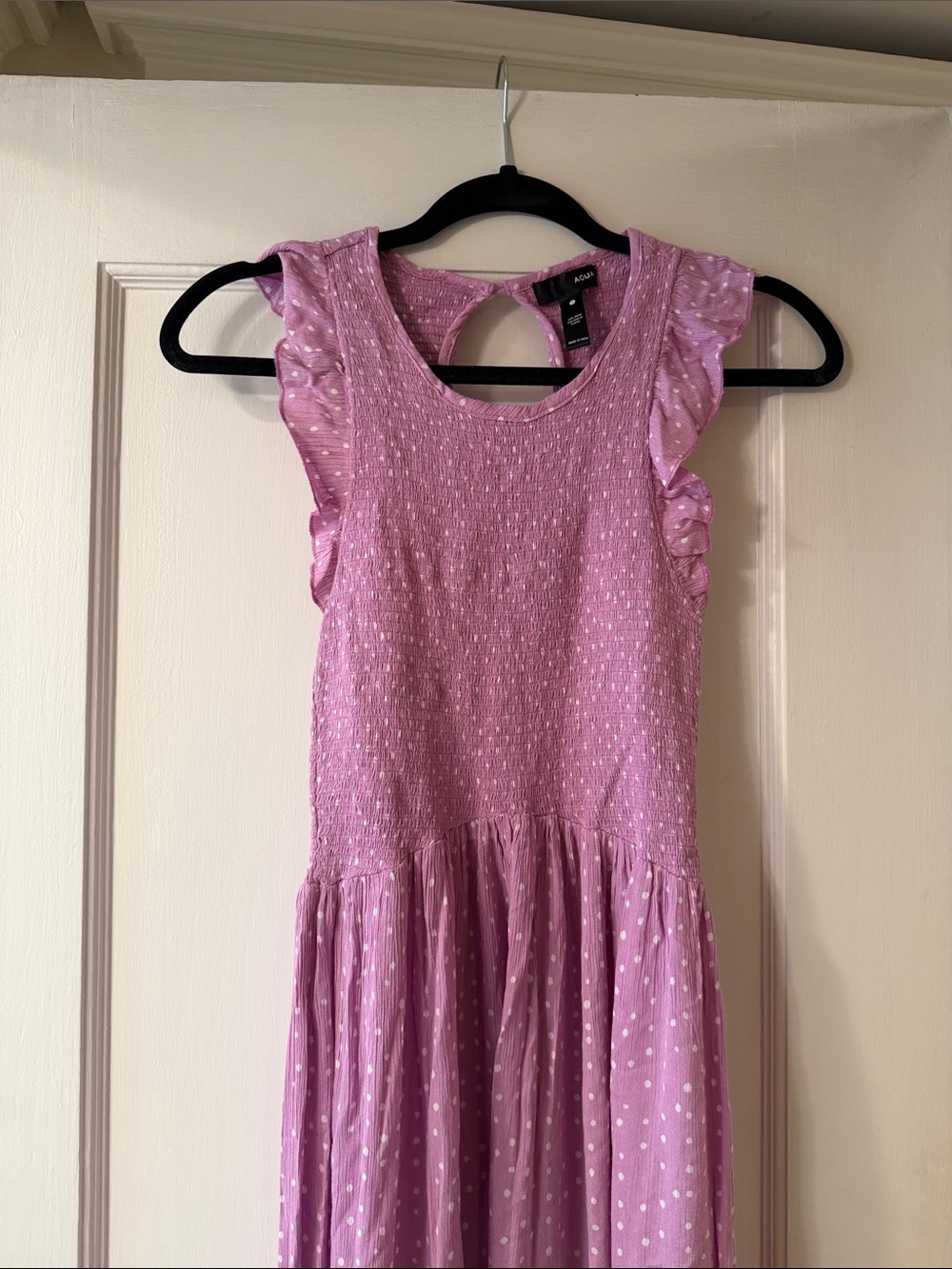 Aqua Lavender-Pink Polka Dot Ruffle Sleeve Maxi Dress